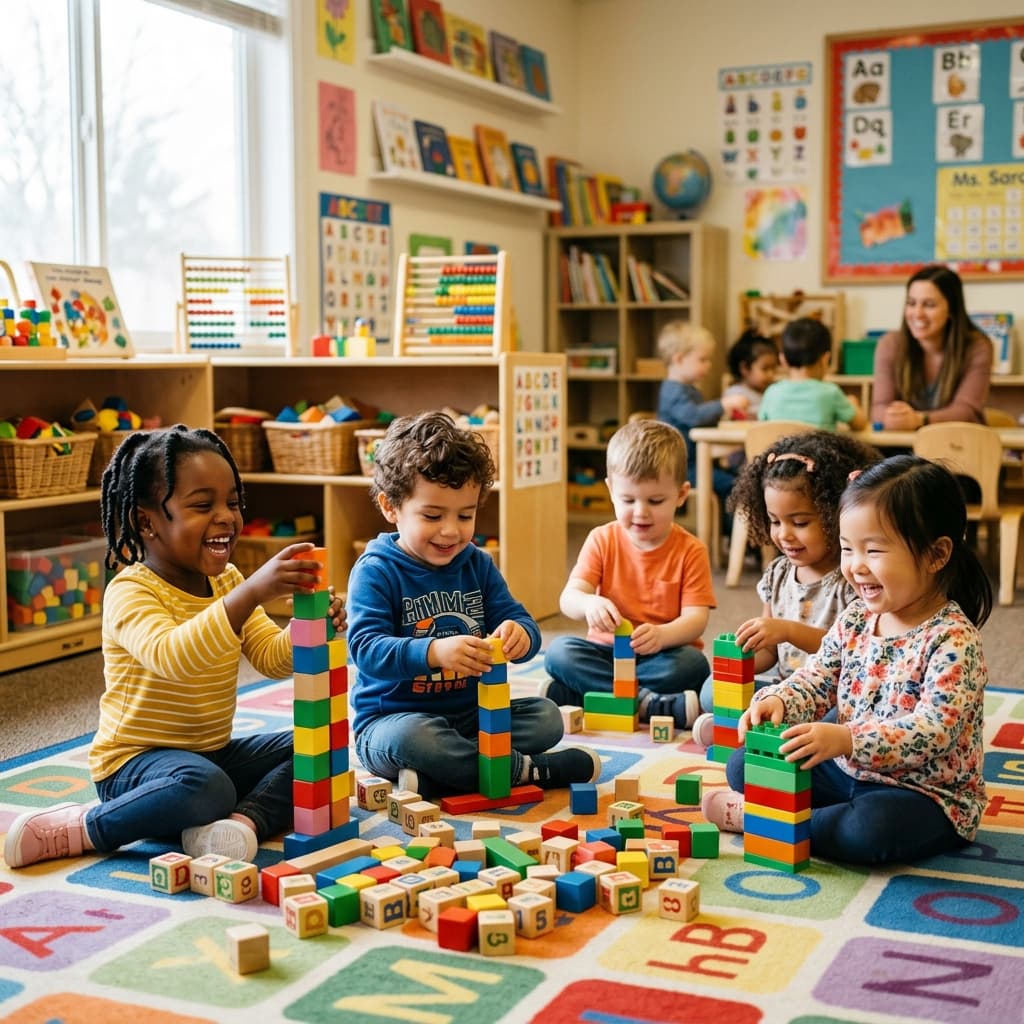 Toddlers playing and learning in a safe environment